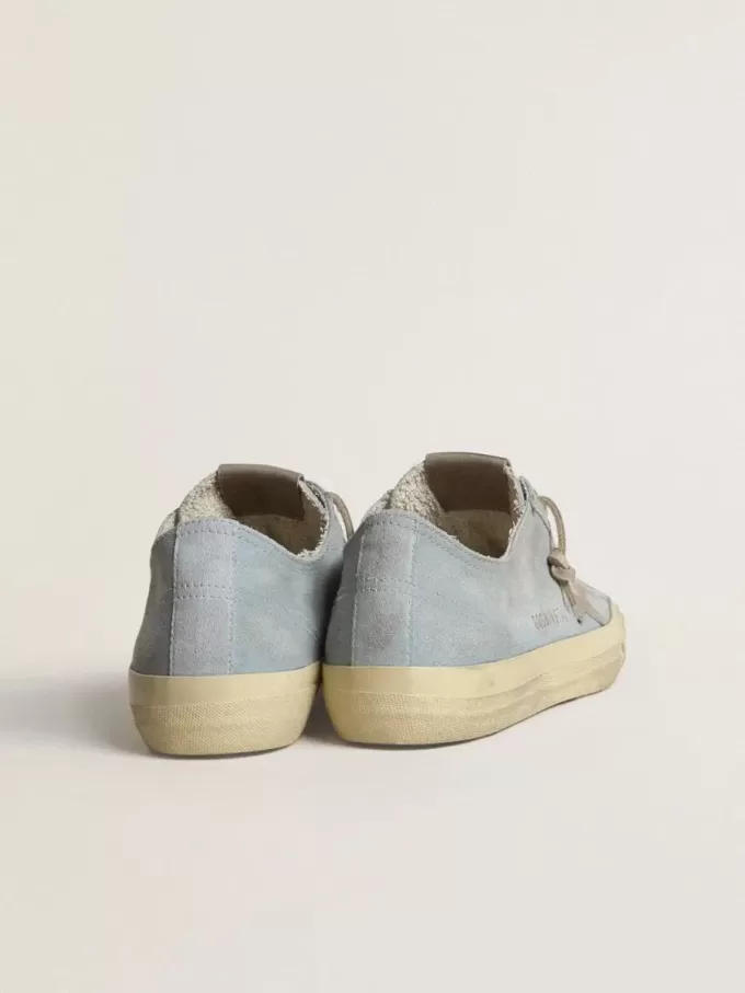 V-Star voor dames in lichtblauw canvas met duifgrijze leren ster