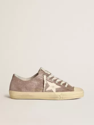 V-Star voor dames in lichtbruin metallic suède met crèmekleurige leren ster
