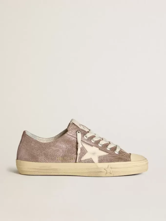 V-Star voor dames in lichtbruin metallic suède met crèmekleurige leren ster
