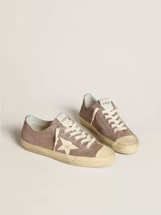 V-Star voor dames in lichtbruin metallic suède met crèmekleurige leren ster