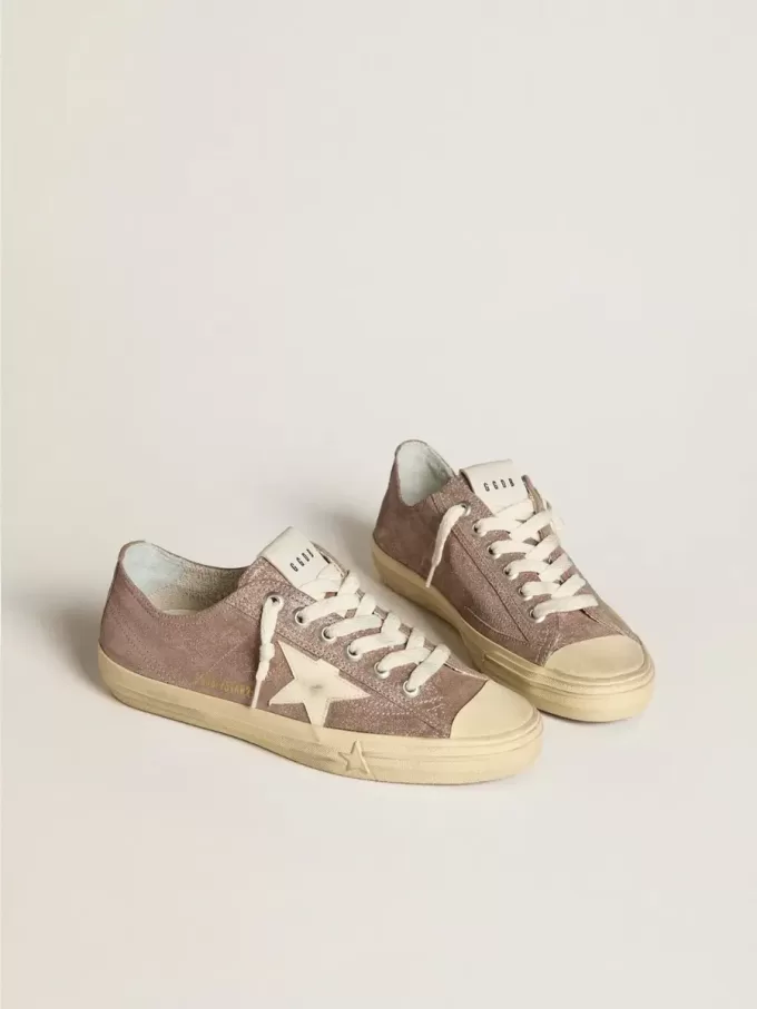 V-Star voor dames in lichtbruin metallic suède met crèmekleurige leren ster