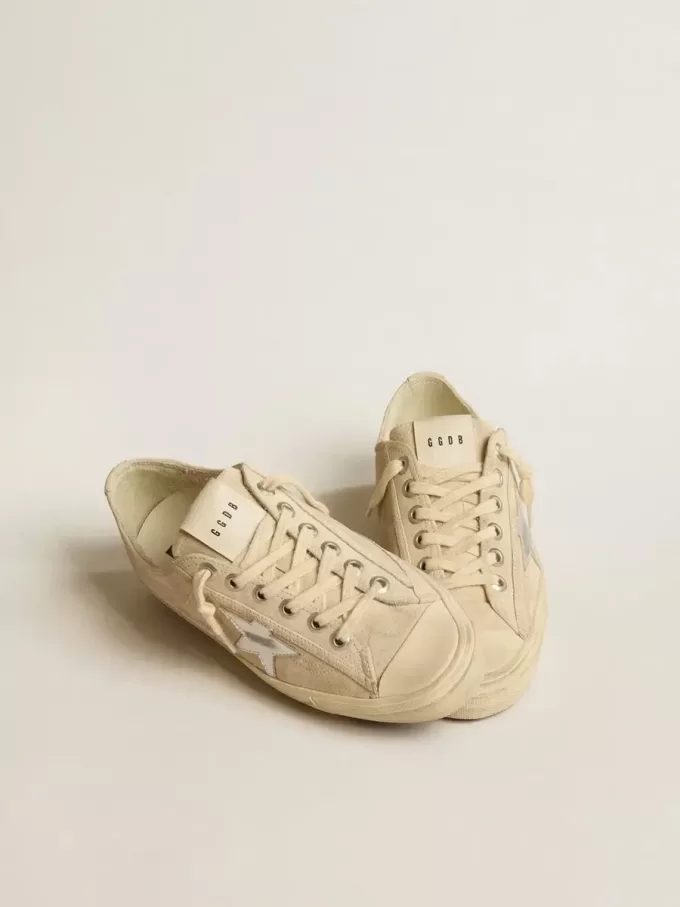 V-Star voor dames in parelmoer suède met zilverkleurige metallic leren ster