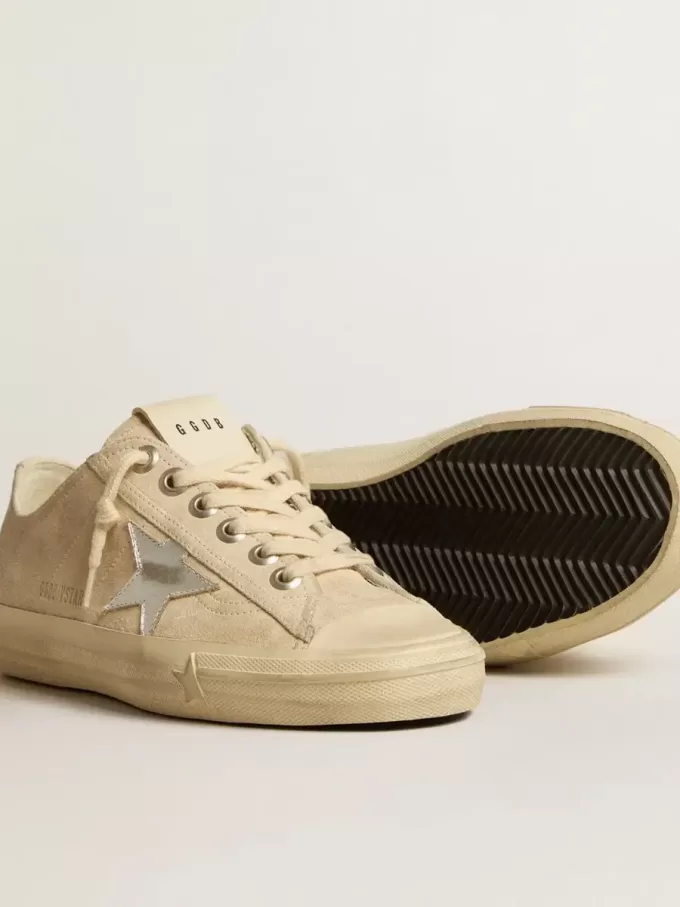 V-Star voor dames in parelmoer suède met zilverkleurige metallic leren ster