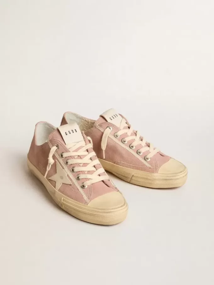V-Star voor dames in roze suède met crèmekleurige leren ster