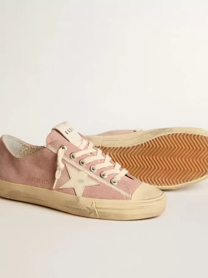 V-Star voor dames in roze suède met crèmekleurige leren ster
