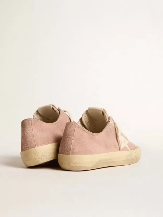 V-Star voor dames in roze suède met crèmekleurige leren ster