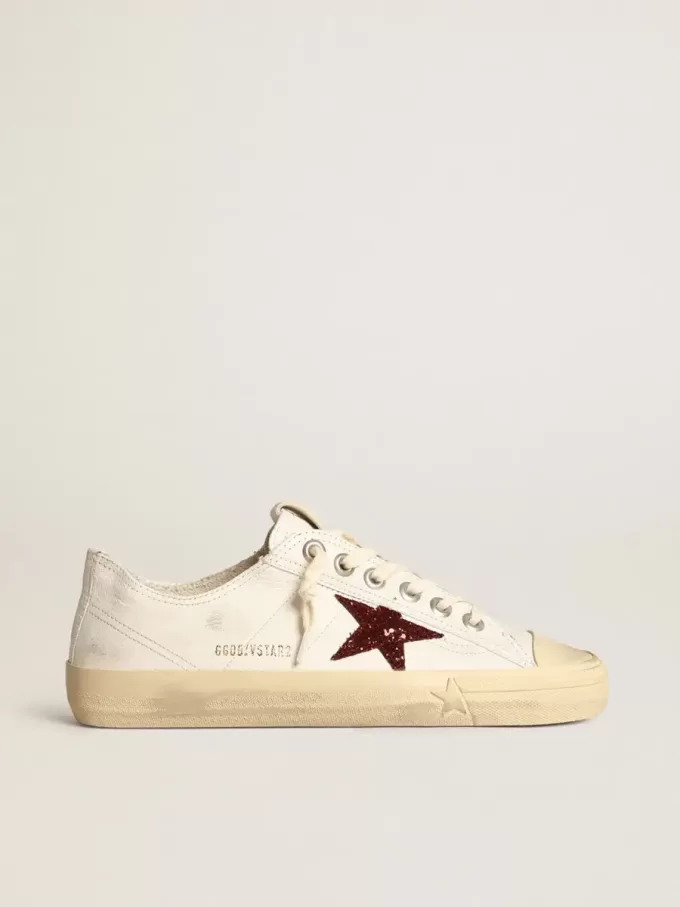 V-Star voor dames in wit nappa met rode glitterster