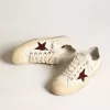 V-Star voor dames in wit nappa met rode glitterster