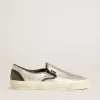 VCE Penstar voor dames in metallic zilverkleurig leer met zwarte leren hielband