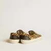VCE Penstar voor dames in ponyhuid met luipaardprint en zwarte leren hielband