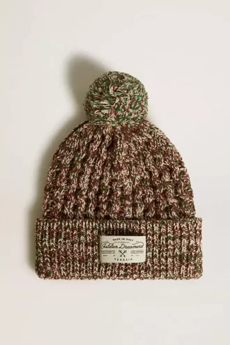 Veelkleurige wollen muts met pompon