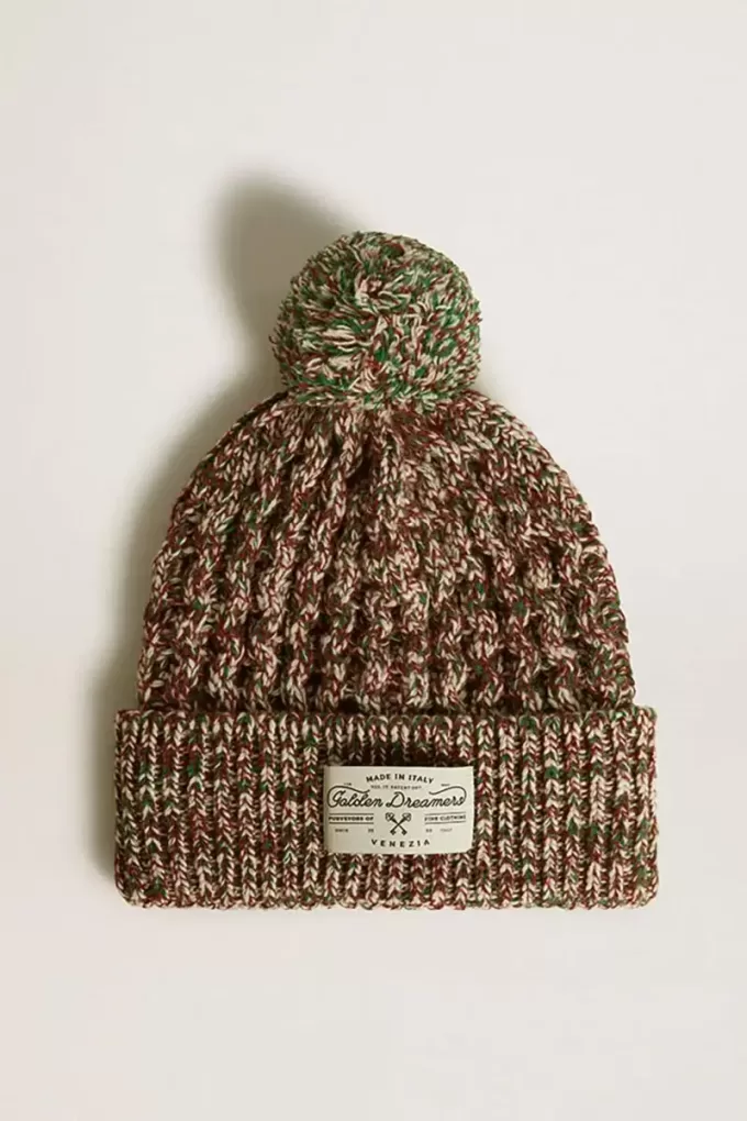 Veelkleurige wollen muts met pompon
