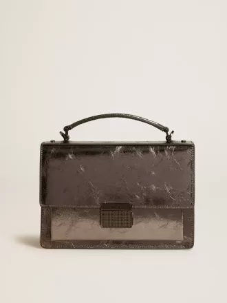 Venezia-tas in antracietgrijs metallic leer met zwarte details