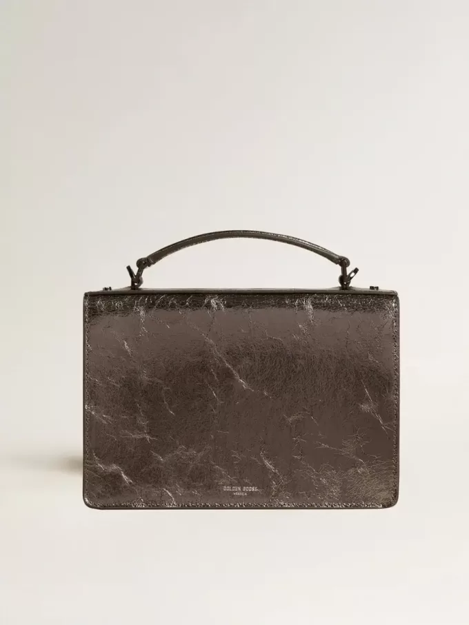 Venezia-tas in antracietgrijs metallic leer met zwarte details