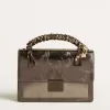 Venezia-tas in antracietgrijs metallic leer met zwarte details