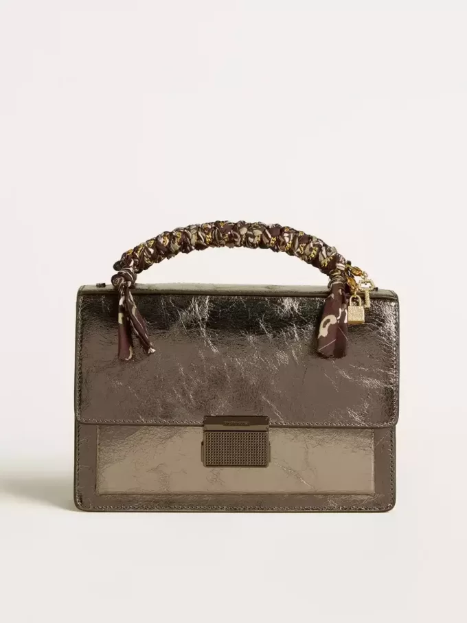 Venezia-tas in antracietgrijs metallic leer met zwarte details