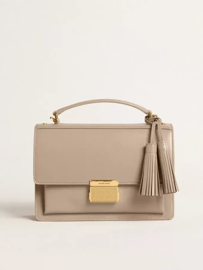 Venezia-tas in beige leer met gouden details