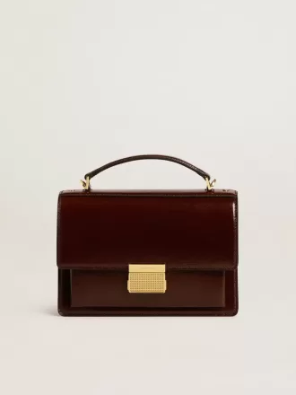 Venezia-tas in donkerbruin gelamineerd leer met gouden details