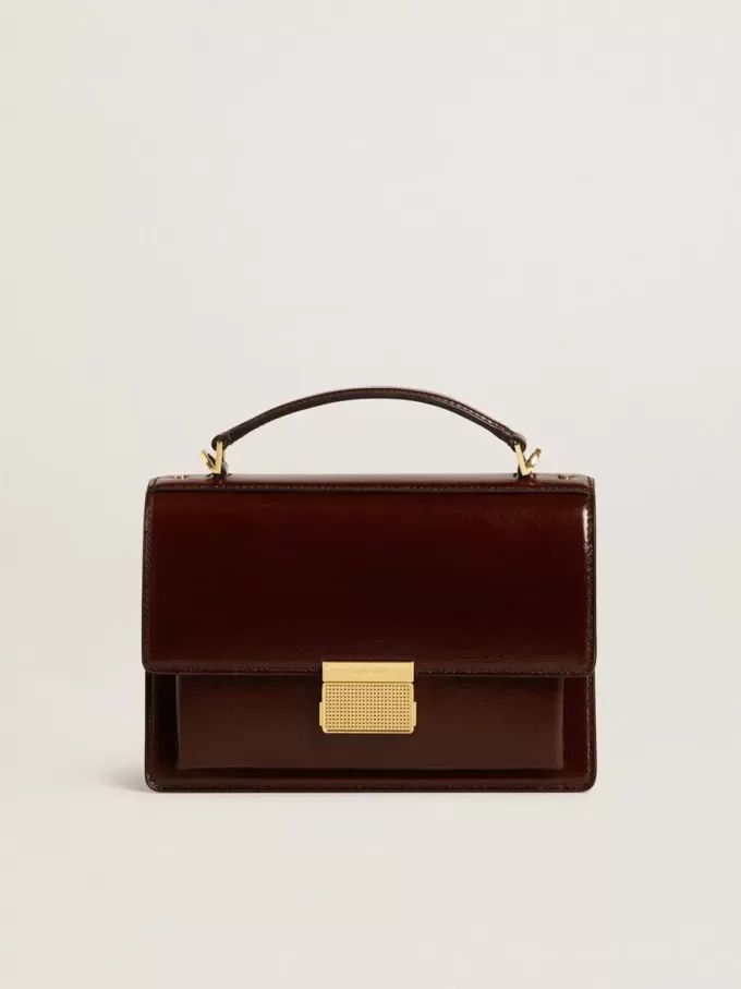 Venezia-tas in donkerbruin gelamineerd leer met gouden details