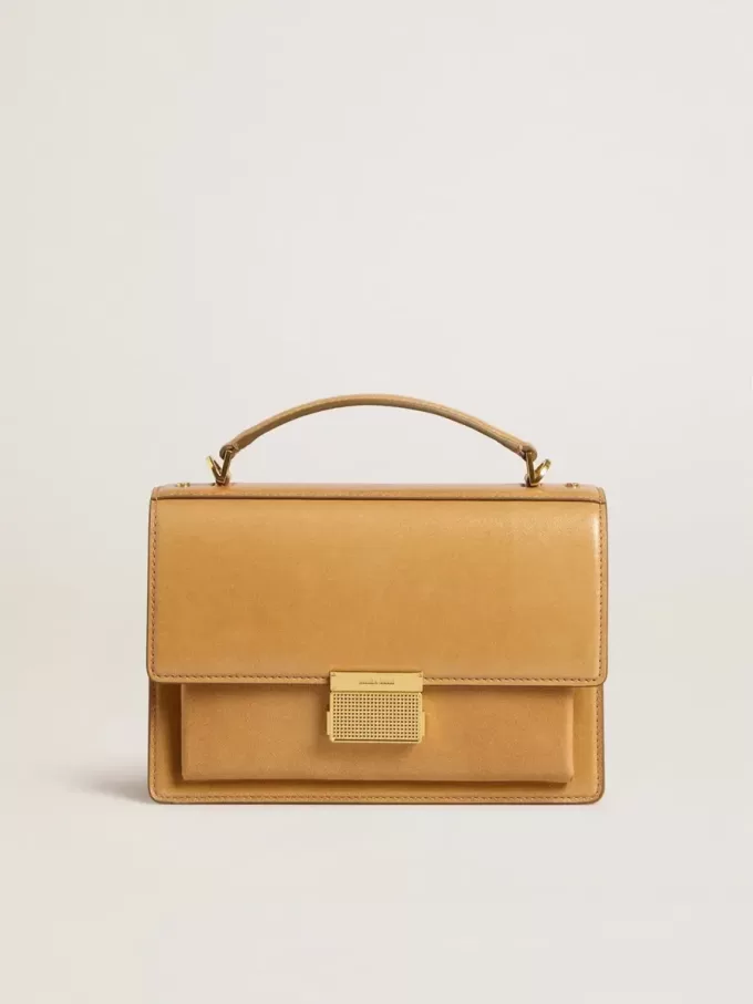 Venezia-tas in okergeel reliëfleer met gouden details