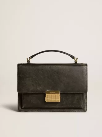 Venezia-tas in zwart distressed leer met gouden details