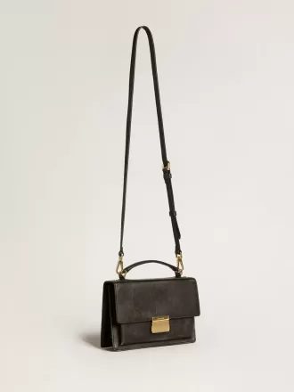 Venezia-tas in zwart distressed leer met gouden details