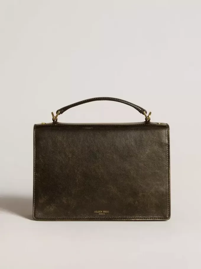 Venezia-tas in zwart distressed leer met gouden details