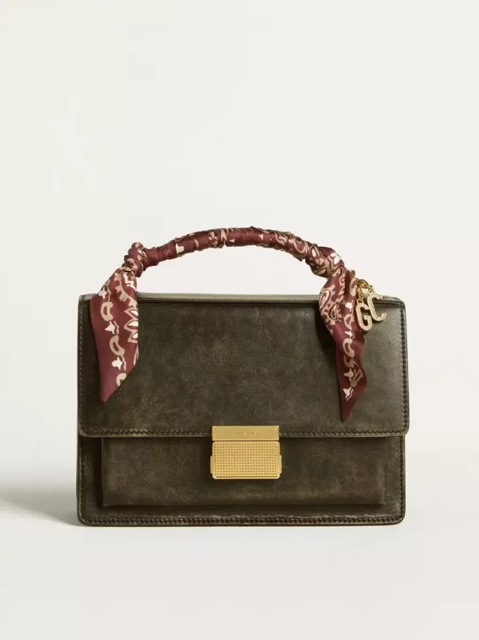 Venezia-tas in zwart distressed leer met gouden details