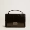 Venezia-tas in zwart metallic leer met zwarte details