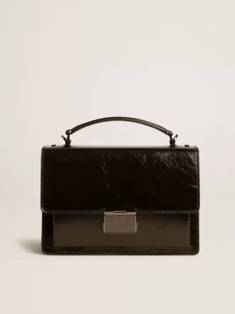 Venezia-tas in zwart metallic leer met zwarte details