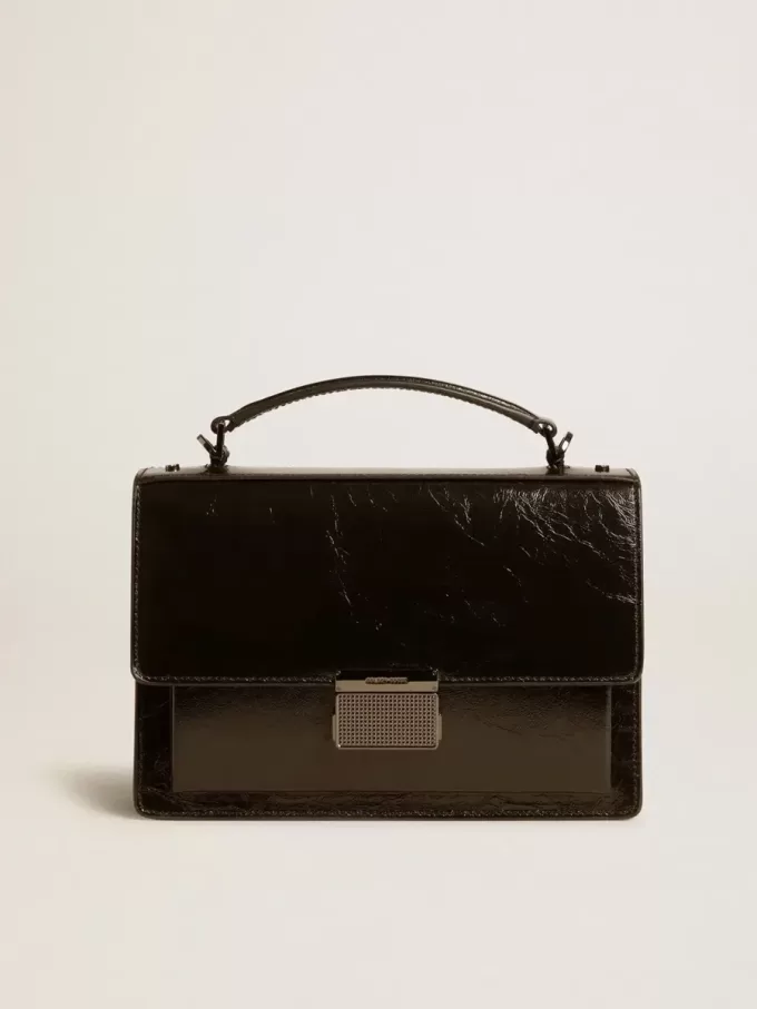 Venezia-tas in zwart metallic leer met zwarte details