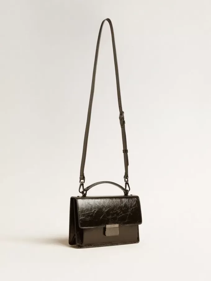 Venezia-tas in zwart metallic leer met zwarte details
