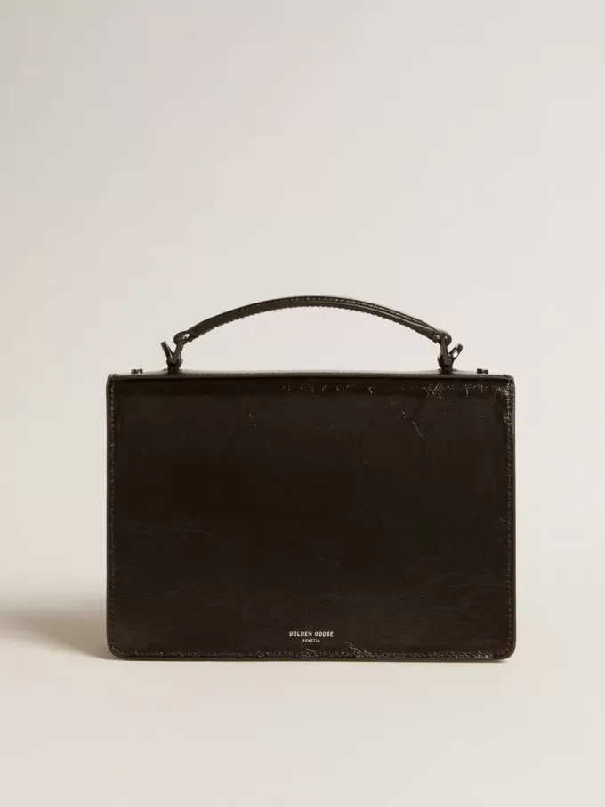 Venezia-tas in zwart metallic leer met zwarte details
