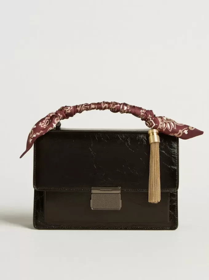 Venezia-tas in zwart metallic leer met zwarte details