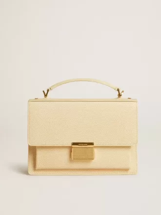 Venezia-tas van beige leer met pythonprint en gouden details