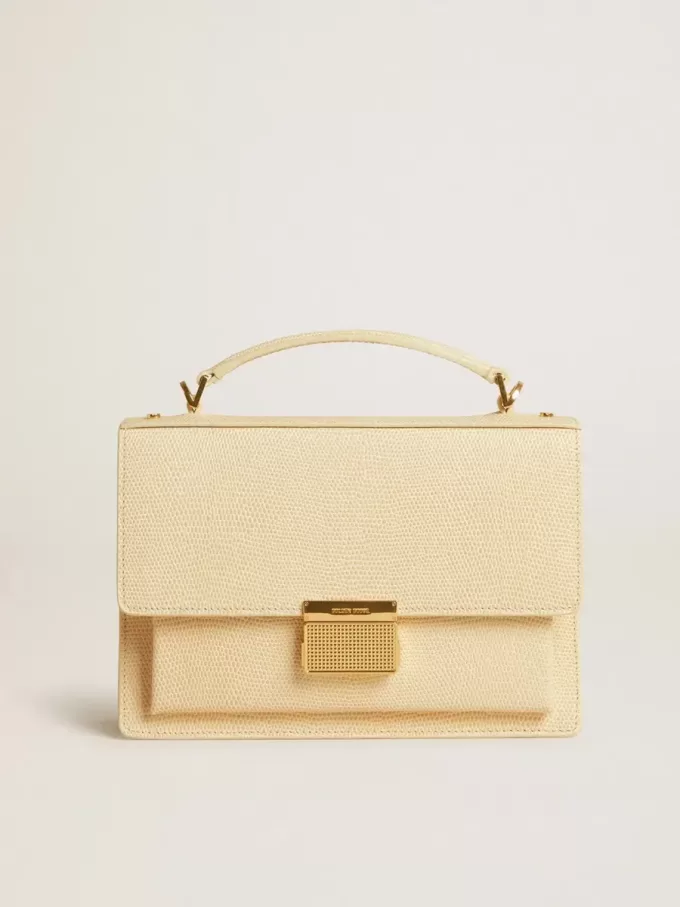 Venezia-tas van beige leer met pythonprint en gouden details