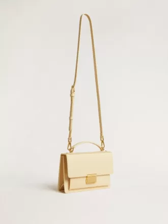 Venezia-tas van beige leer met pythonprint en gouden details