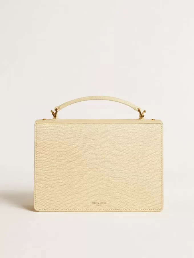 Venezia-tas van beige leer met pythonprint en gouden details
