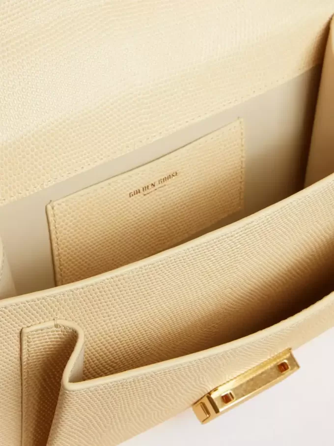 Venezia-tas van beige leer met pythonprint en gouden details