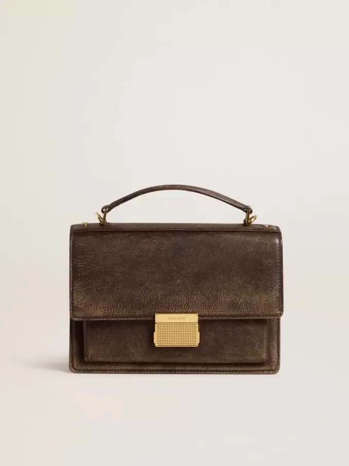 Venezia-tas van vintage donkerbruin reliëfleer met gouden details