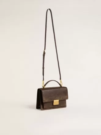 Venezia-tas van vintage donkerbruin reliëfleer met gouden details