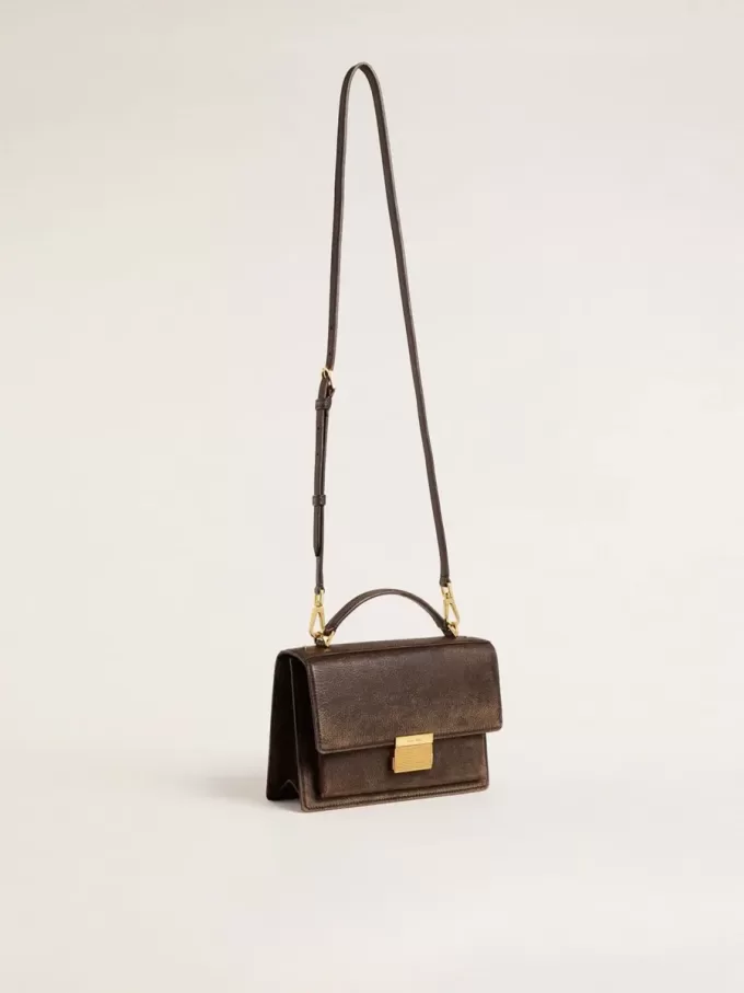 Venezia-tas van vintage donkerbruin reliëfleer met gouden details