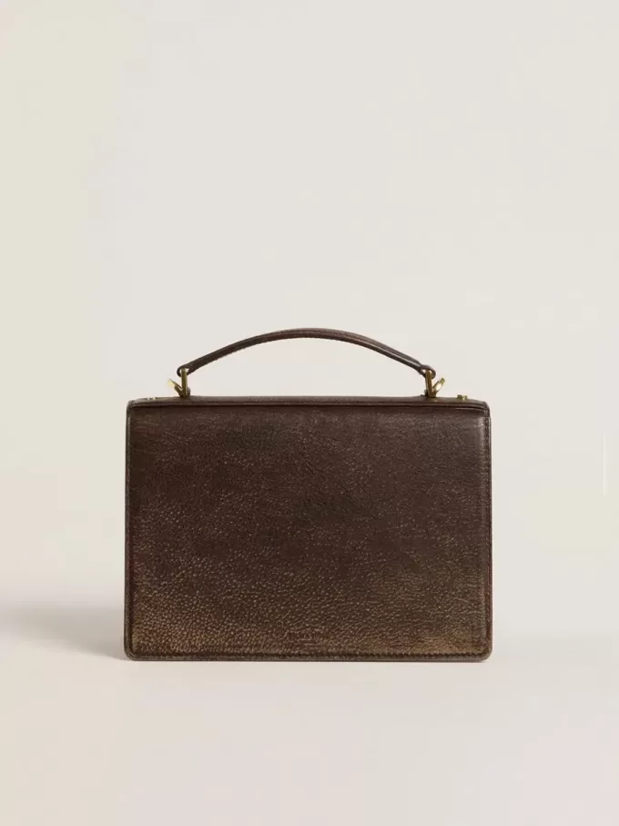 Venezia-tas van vintage donkerbruin reliëfleer met gouden details