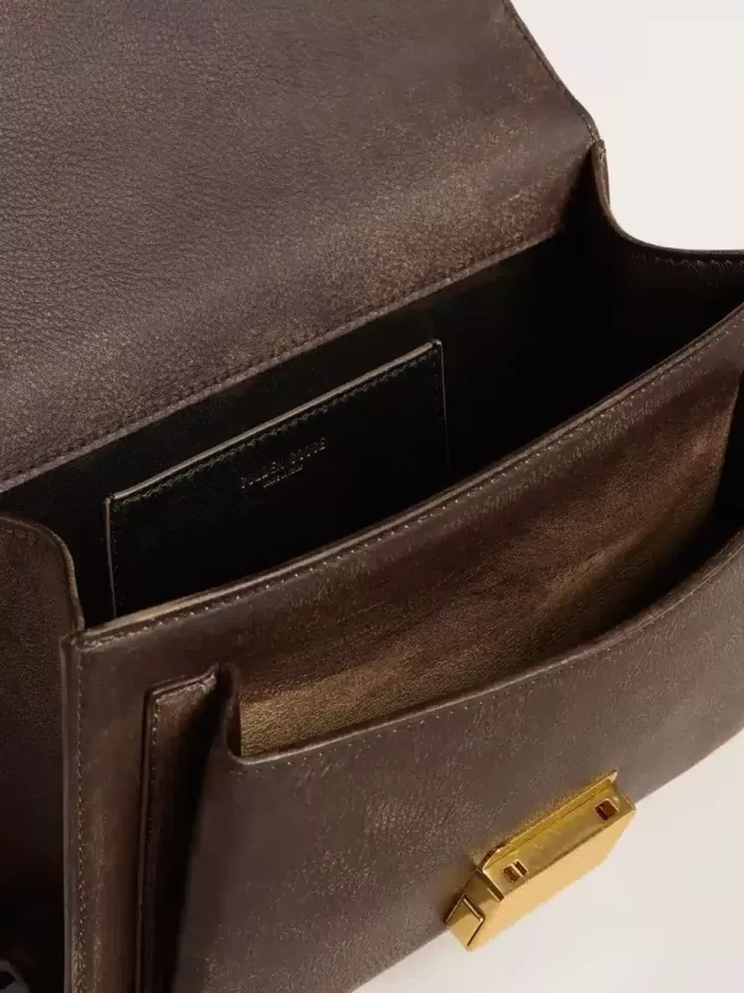 Venezia-tas van vintage donkerbruin reliëfleer met gouden details