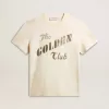 Verouderd wit katoenen T-shirt voor heren met gouden print