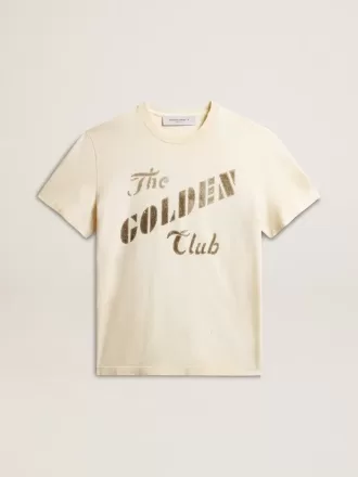 Verouderd wit katoenen T-shirt voor heren met gouden print