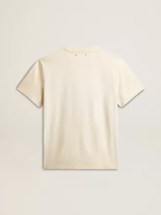 Verouderd wit katoenen T-shirt voor heren met gouden print