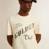 Verouderd wit katoenen T-shirt voor heren met gouden print