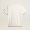 Verouderd wit katoenen T-shirt voor heren met gouden print