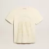 Verouderd wit katoenen T-shirt voor heren met print op de voorkant